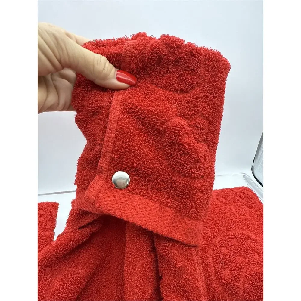 4 Red embroidered sculpted Mushroom terry cloth Towels - Snaps 13x29”